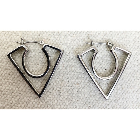 Silver Triangle Dangle Earrings - Picture 1 of 5